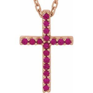 14K Rose Ruby Petite Cross 16" Necklace  - R42147:104:P