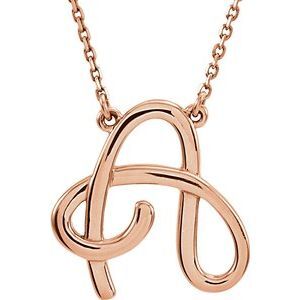 14K Rose Script Initial A 16" Necklace - 84635:285:P