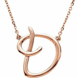 14K Rose Script Initial D 16" Necklace - 84635:288:P