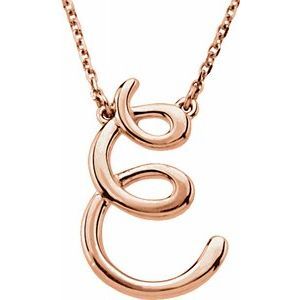 14K Rose Script Initial E 16" Necklace - 84635:289:P