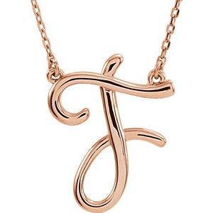 14K Rose Script Initial F 16" Necklace - 84635:290:P