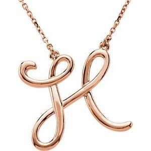 14K Rose Script Initial H 16" Necklace - 84635:292:P