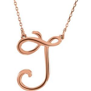 14K Rose Script Initial J 16" Necklace - 84635:293:P
