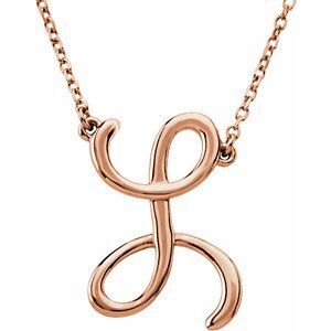 14K Rose Script Initial K 16" Necklace - 84635:294:P