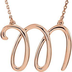 14K Rose Script Initial M 16" Necklace - 84635:296:P