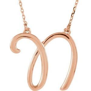 14K Rose Script Initial N 16" Necklace - 84635:297:P