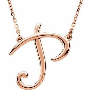 14K Rose Script Initial P 16" Necklace - 84635:299:P