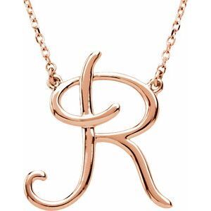 14K Rose Script Initial R 16" Necklace - 84635:301:P