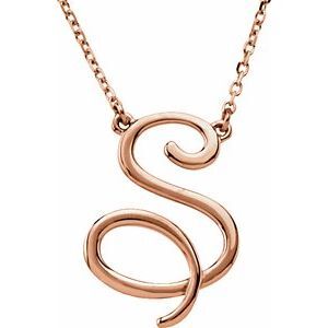 14K Rose Script Initial S 16" Necklace - 84635:302:P