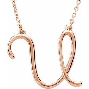 14K Rose Script Initial U 16" Necklace - 84635:304:P
