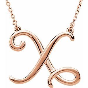 14K Rose Script Initial X 16" Necklace - 84635:307:P