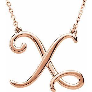 14K Rose Script Initial X 16" Necklace - 84635:307:P