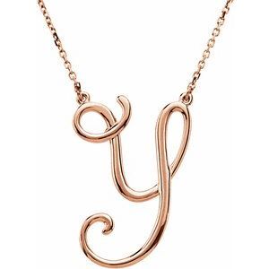 14K Rose Script Initial Y 16" Necklace - 84635:308:P