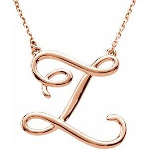 14K Rose Script Initial Z 16" Necklace - 84635:309:P