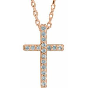 14K Rose Swiss Blue Topaz Petite Cross 16" Necklace  - R42147:60015:P