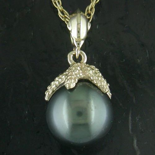 14K Star Fish with Dolphin Bale Pendant 9/24 with 10-11MM Tahitian Pearl - SD-SLP700 - TP
