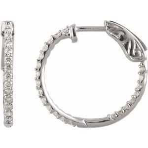 14K White 1/2 CTW Diamond Inside-Outside 19 mm Hoop Earrings - 650183:101:P