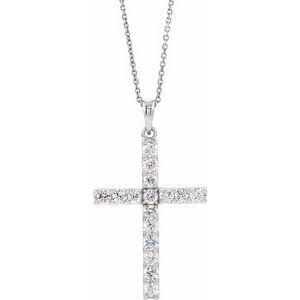 14K White 1/4 CTW Diamond Cross 18" Necklace  - R42308:60018:P