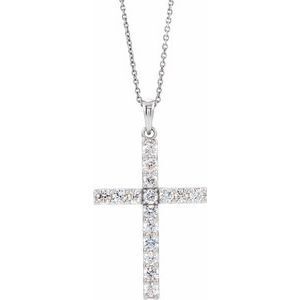 14K White  1/4 CTW Diamond Cross 18" Necklace - R42308:60019:P