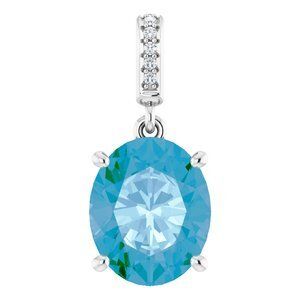 14K White 11x9 mm Oval Swiss Blue Topaz and .03 CTW Diamond Necklace - 85655:70000:P