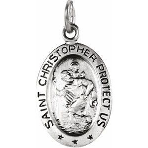 14K White 15x11 mm Oval St. Christopher Medal - R5023:144026:P