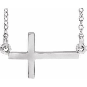 14K White 17x9 mm Sideways Cross 16-18" Necklace - R45323:1007:P