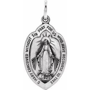 14K White 18x12 mm Oval Miraculous Medal Pendant   - R5022:104208:P
