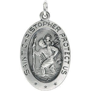 14K White 19x14 mm Oval St. Christopher Medal - R5023:112598:P