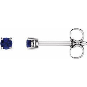 14K White 2.5 mm Round Blue Sapphire Earrings - 1874:70016:P