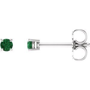 14K White 2.5 mm Round Emerald Earrings - 1874:70021:P
