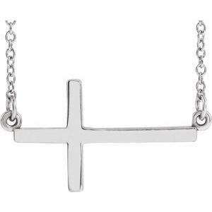 14K White 22x11.5 mm Sideways Cross 16-18" Necklace - R45323:1014:P