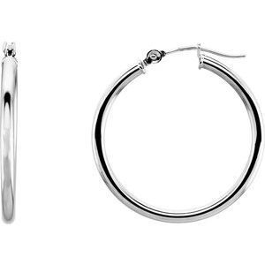 14K White 25 mm Hoop Earrings - 20270:6000:P
