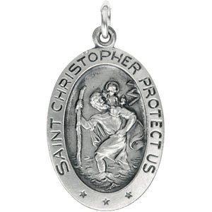 14K White 25x18 mm Oval St. Christopher Medal - R5023:144030:P