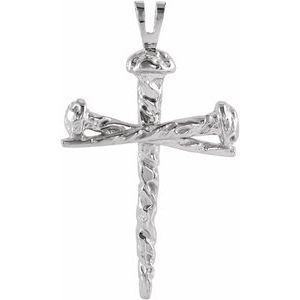 14K White 26x18.2 mm Nail Design Cross Pendant - R8293:304083:P