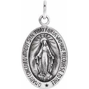 14K White 26x18 mm Oval Miraculous Medal - R5020:304607:P