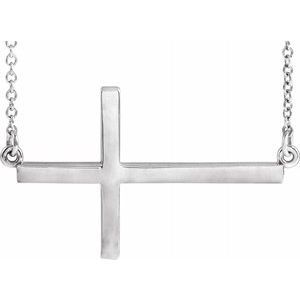 14K White 28x16.2 mm Sideways Cross 16-18" Necklace - R45323:1002:P