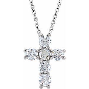 14K White 3/4 CTW Diamond Cross 18" Necklace  - R42309:60024:P