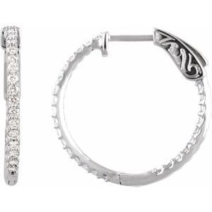 14K White 3/4 CTW Diamond Inside-Outside 23 mm Hoop Earrings - 650183:102:P