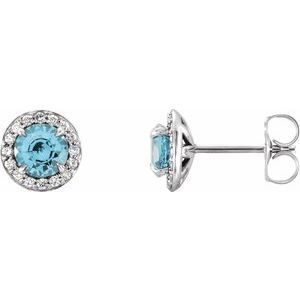 14K White 3.5 mm Round Blue Zircon & 1/8 CTW Diamond Halo-Style Earrings  - 86458:614:P