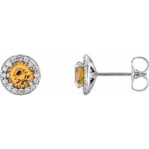 14K White 3.5 mm Round Citrine & 1/8 CTW Diamond Earrings - 86458:623:P