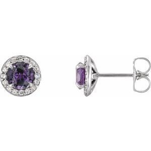 14K White 3.5 mm Round Lab-Grown Alexandrite & 1/8 CTW Diamond Earrings  - 86458:615:P