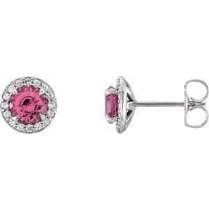 14K White 3.5 mm Round Tourmaline & 1/8 CTW Diamond Earrings   - 86458:627:P