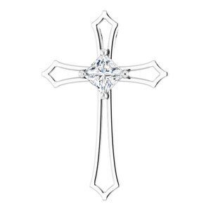 14K White 3/8 CTW Diamond Cross Pendant - R42338:60000:P