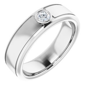 14K White 3 mm Round .10 CTW Men's Diamond Ring   - 123478:60000:P