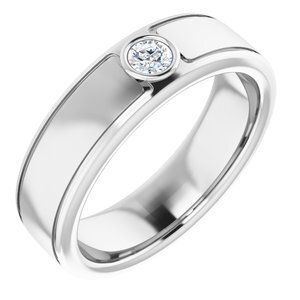 14K White 3 mm Round .10 CTW Men's Diamond Ring   - 123478:60000:P