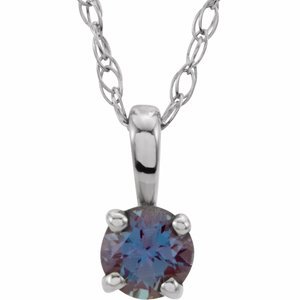 14K White 3 mm Round Alexandrite Youth Birthstone 14" Necklace - 28393:70065:P