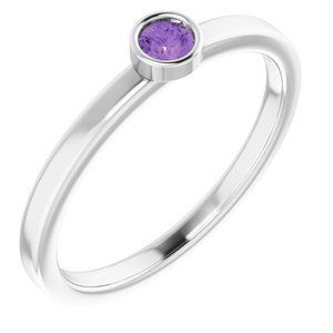 14K White 3 mm Round Amethyst Ring - 71806:6190:P