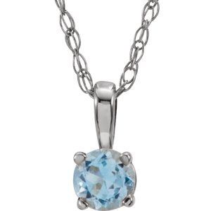 14K White 3 mm Round Aquamarine Youth Birthstone 14" Necklace - 28393:70011:P