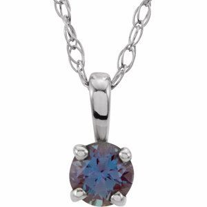 14K White 3 mm Round Lab-Grown Alexandrite Youth Birthstone 14" Necklace - 28393:70007:P