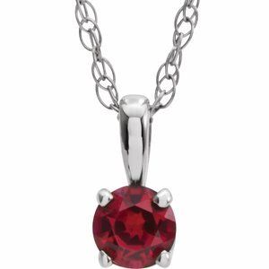14K White 3 mm Round Lab-Grown Ruby Youth Birthstone 14" Necklace - 28393:70015:P